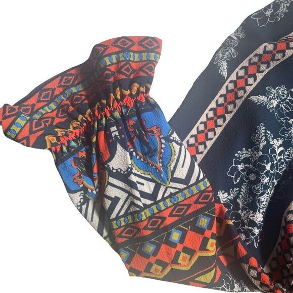 Jealous Tomato Off Shoulder LS Dress Aztec Floral Boho Artsy SMALL Above Knee - Picture 5 of 13